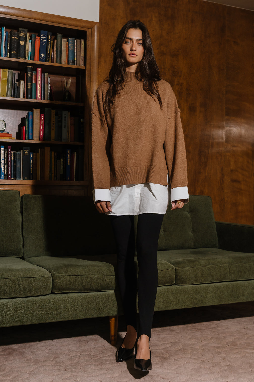 Lizzie Mixed Media Sweater in Camel