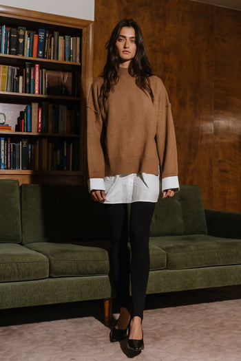 Lizzie Mixed Media Sweater in Camel