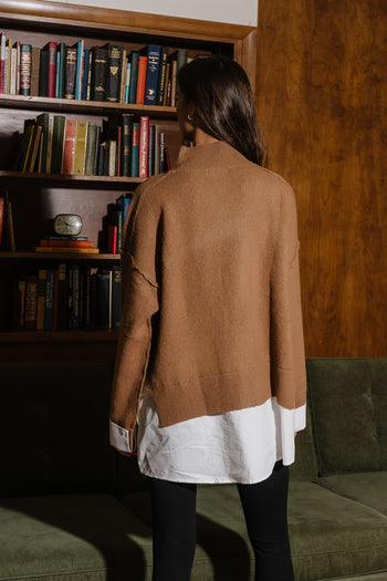 Lizzie Mixed Media Sweater in Camel