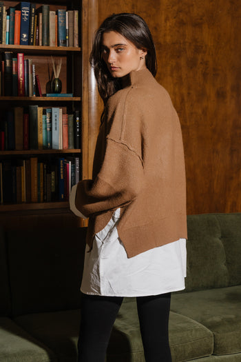 Lizzie Mixed Media Sweater in Camel