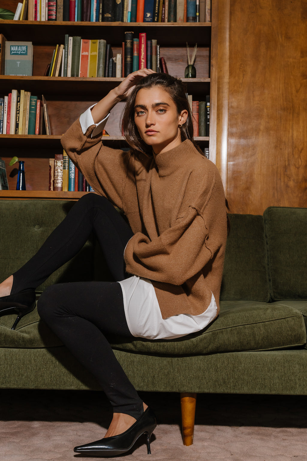 Lizzie Mixed Media Sweater in Camel