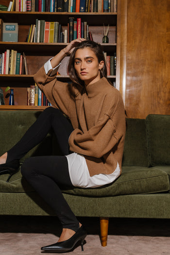 Lizzie Mixed Media Sweater in Camel