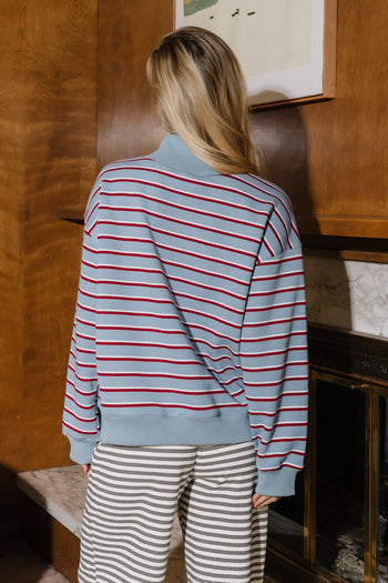 Audrina Striped Mock Neck Pullover in Blue