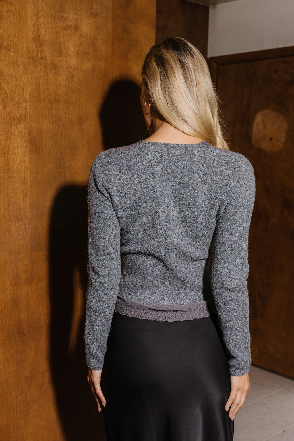 Angie Lace Trim Sweater in Charcoal