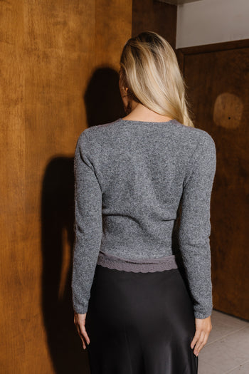 Angie Lace Trim Sweater in Charcoal