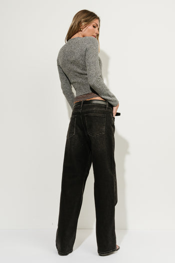 Angie Lace Trim Sweater in Charcoal
