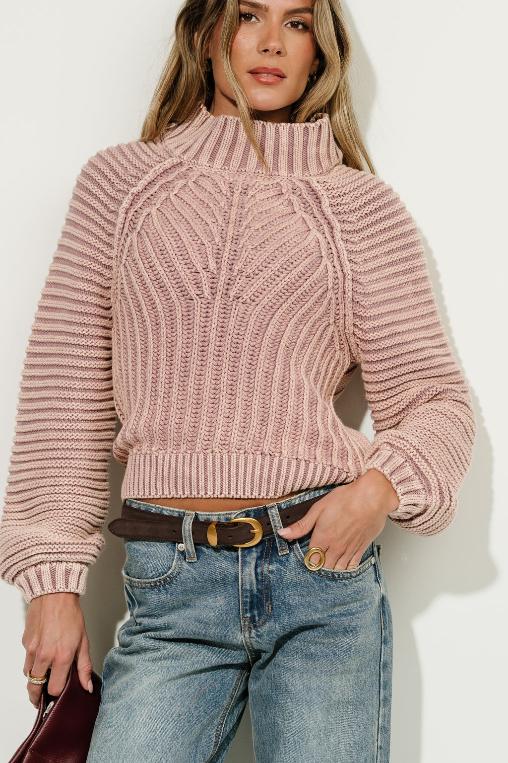 Olympe Cable-Knit Sweater in Mauve