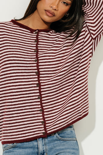 Melanie Striped Cardigan in Burgundy