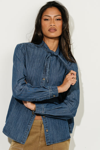 Skyah Denim Button Down Top