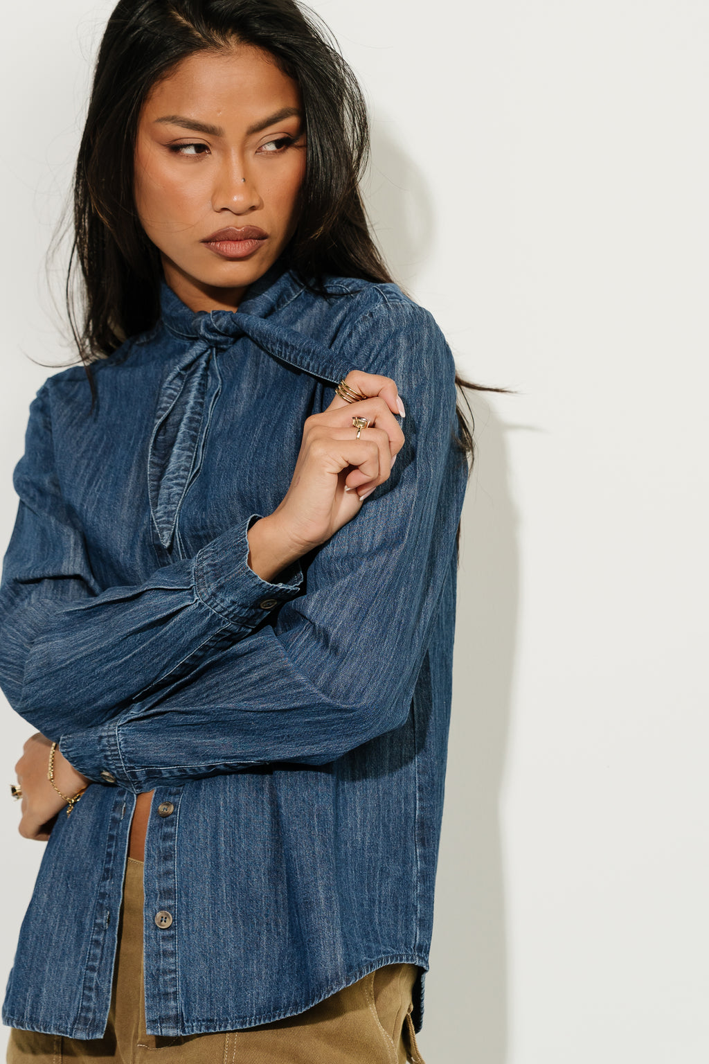 Skyah Denim Button Down Top