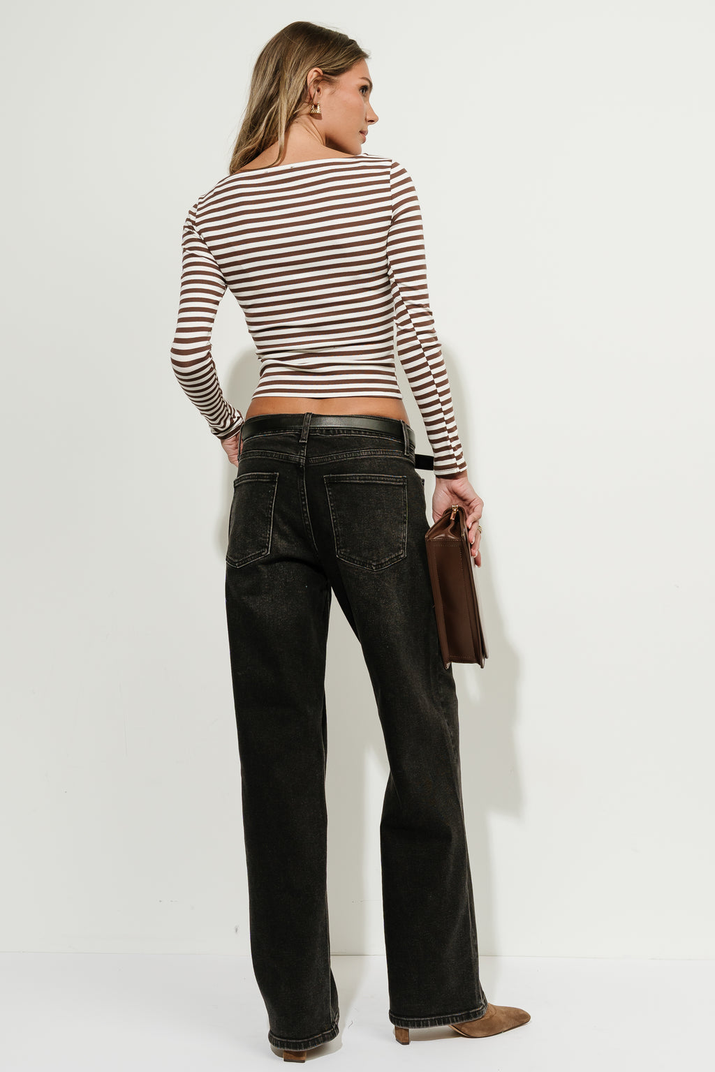 Rilee Striped Boat Neck Top in Brown