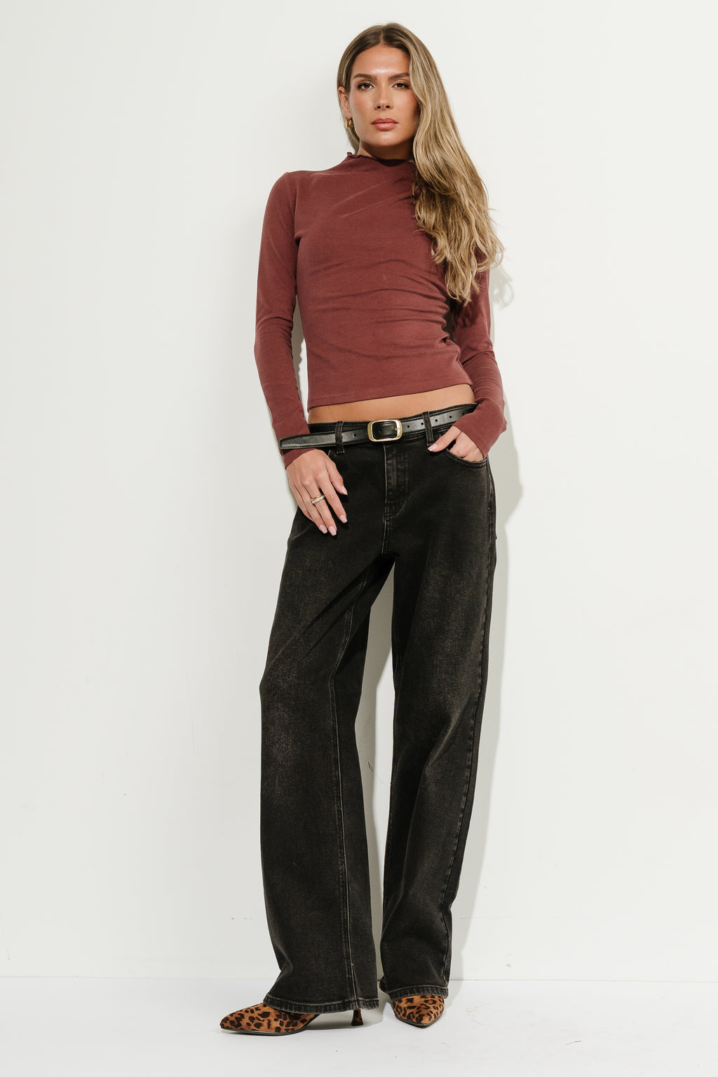 Alice Mock Neck Top in Burgundy