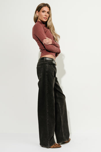 Alice Mock Neck Top in Burgundy