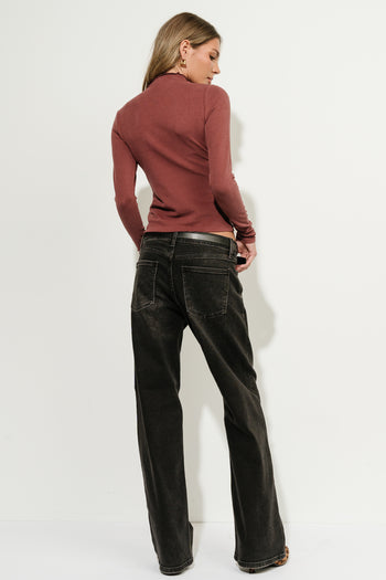Alice Mock Neck Top in Burgundy