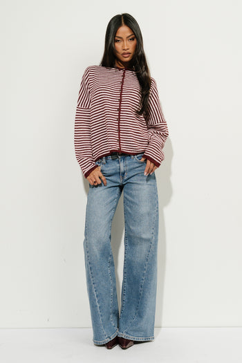 Melanie Striped Cardigan in Burgundy