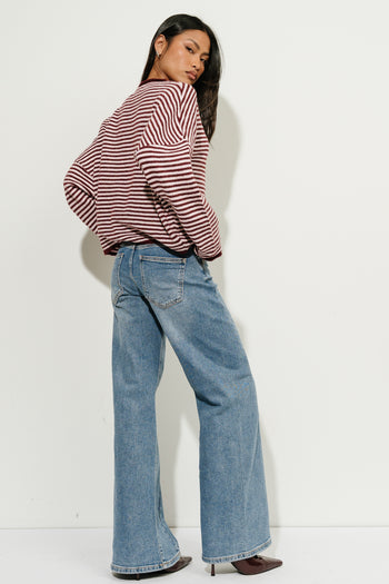 Melanie Striped Cardigan in Burgundy