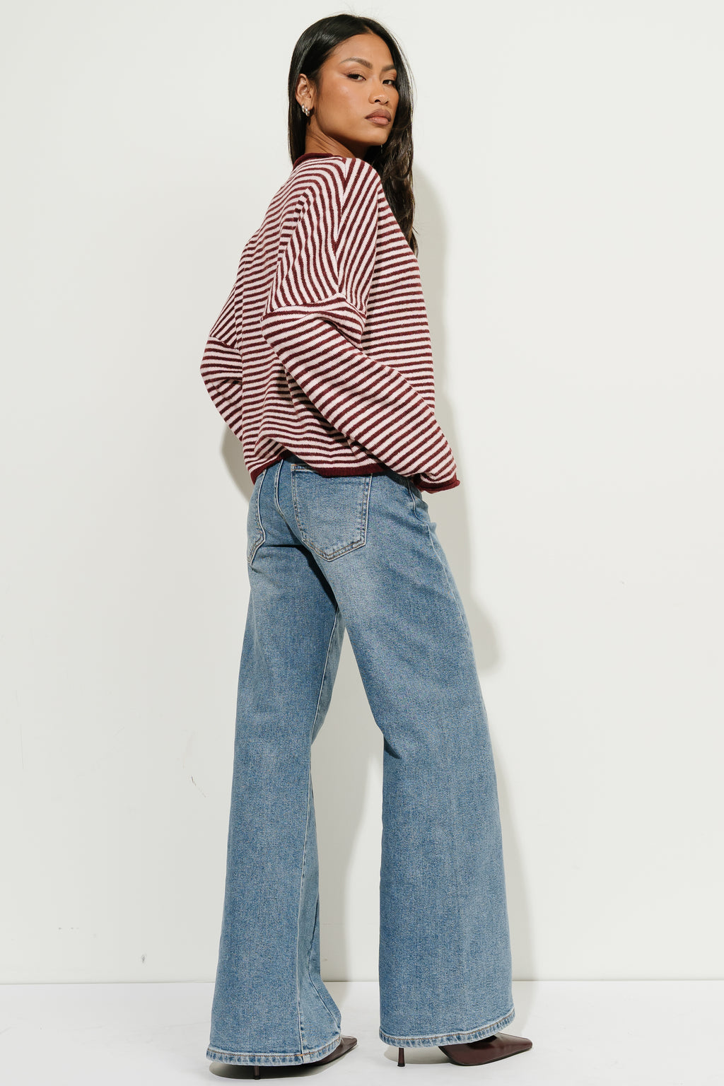 Melanie Striped Cardigan in Burgundy