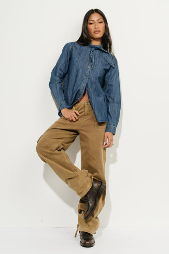 Skyah Denim Button Down Top