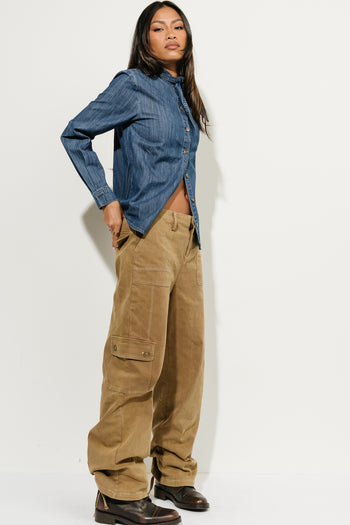 Skyah Denim Button Down Top