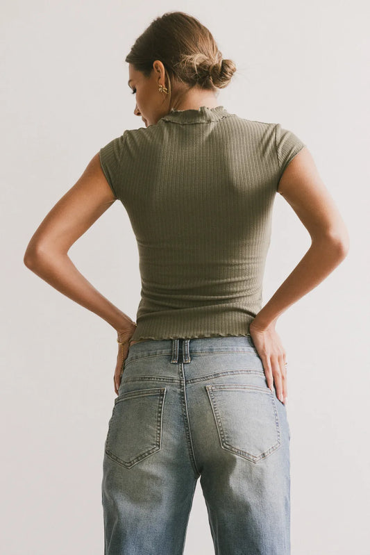 Plain color top in olive 