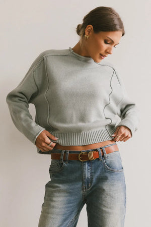 Leander Knit Sweater in Dusty Blue