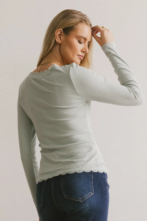Logan Lace Trim Top in Dusty Blue - FINAL SALE