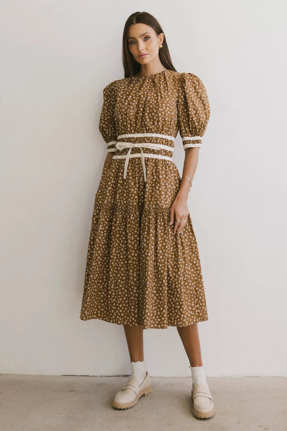 Kendra Ditsy Floral Midi Dress in Brown - FINAL SALE Kendra Ditsy Floral Midi Dress in Brown - FINAL SALE