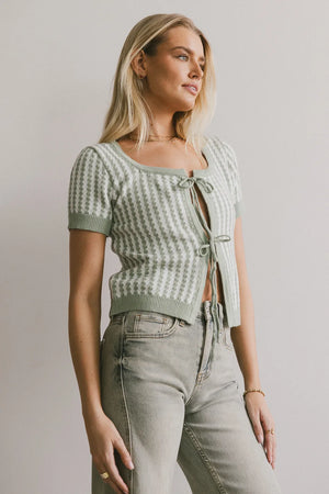 Teddy Tie Front Cardigan in Sage - FINAL SALE