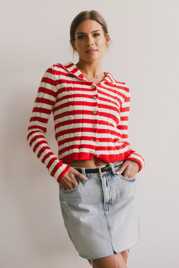 Button up top in red 