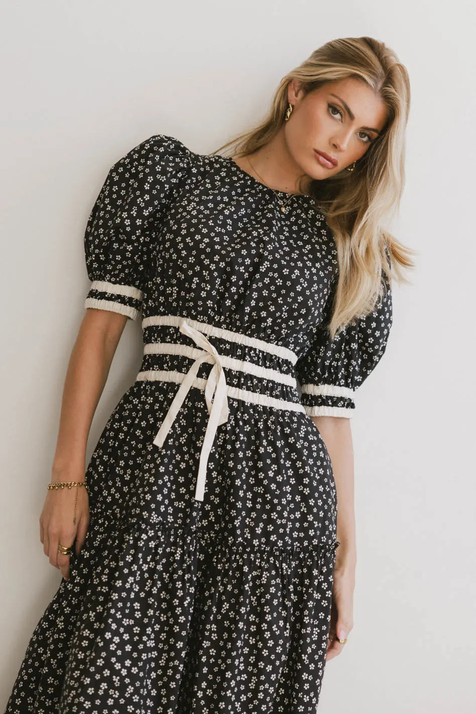 knee length dresses for ladies Black Ditsy Foral Starlight Midi Dress main image 1