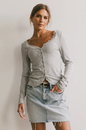 Logan Lace Trim Top in Grey - FINAL SALE