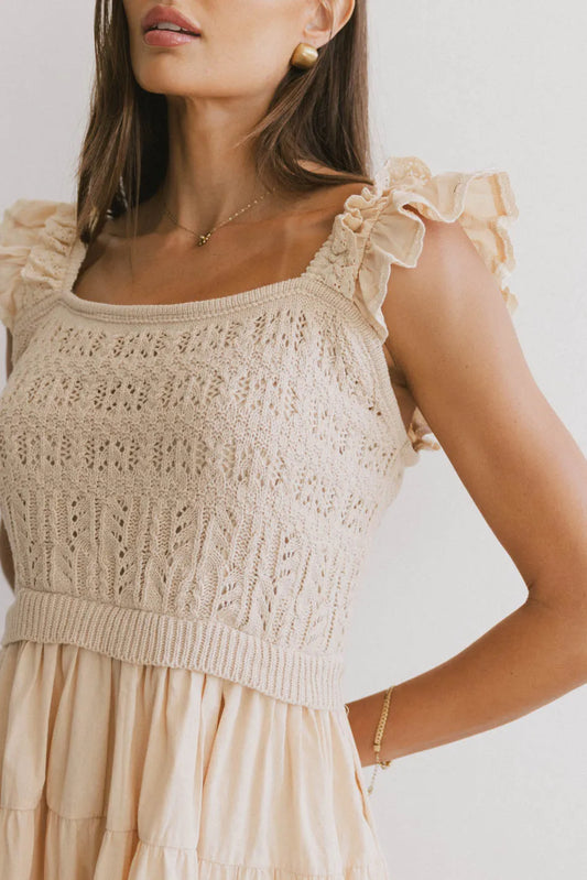 Crocheted top dress in natural 