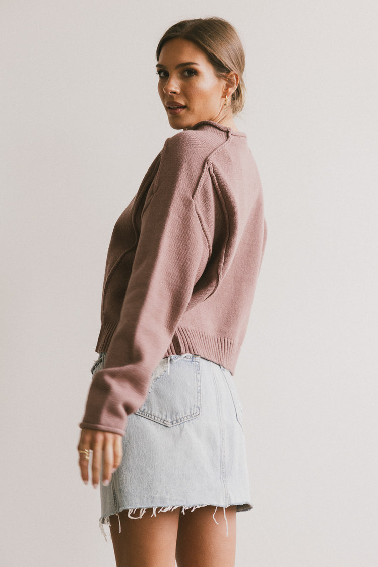 Long sleeves sweater in mauve 