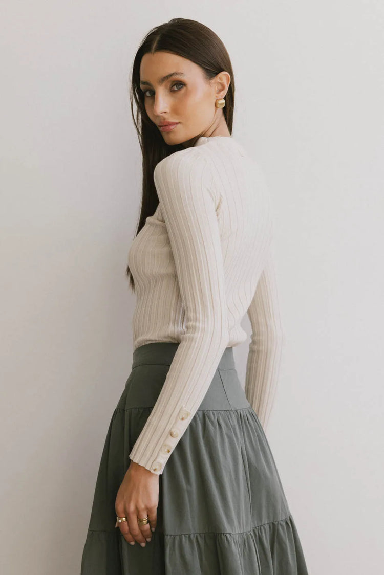 Long sleeves knit top in cream 