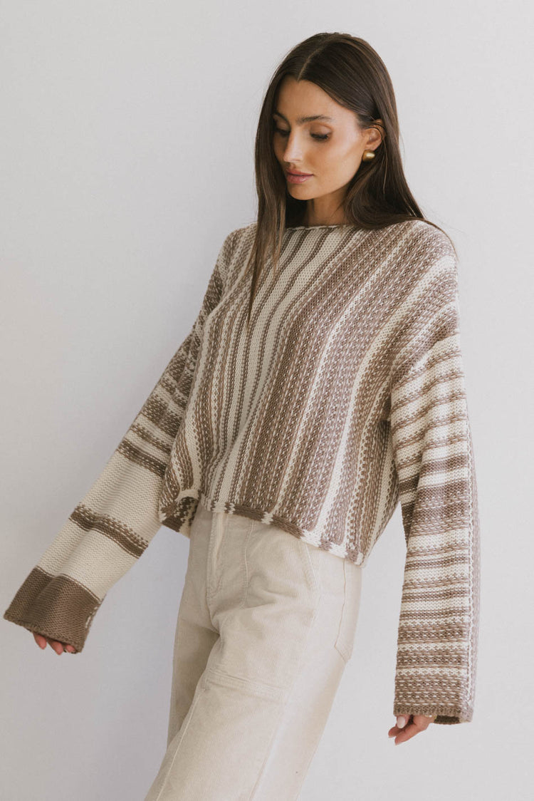 striped sweater in taupe and cream