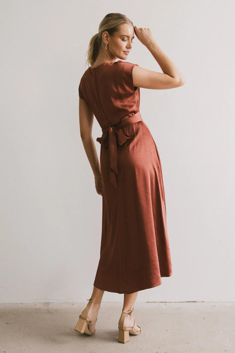 Adjustable back strap dress in rust 