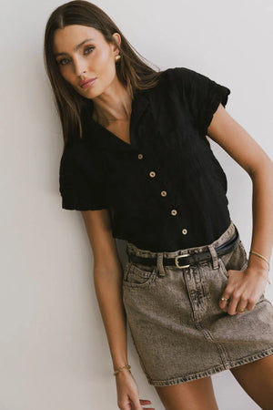 Berenice Textured Button Up in Black - FINAL SALE