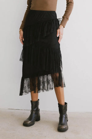 Where I Belong Midi Skirt in Black