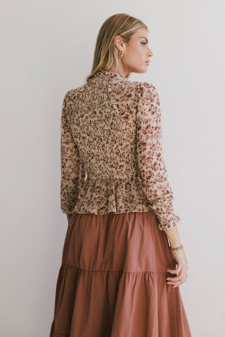 peplum floral blouse with long sleeves