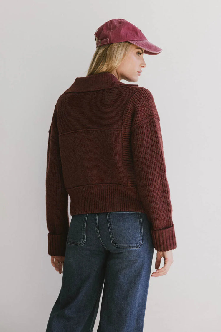 Plain color cardigan i burgundy 