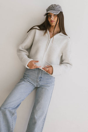 Hallie Zip Up Cardigan in Grey - FINAL SALE