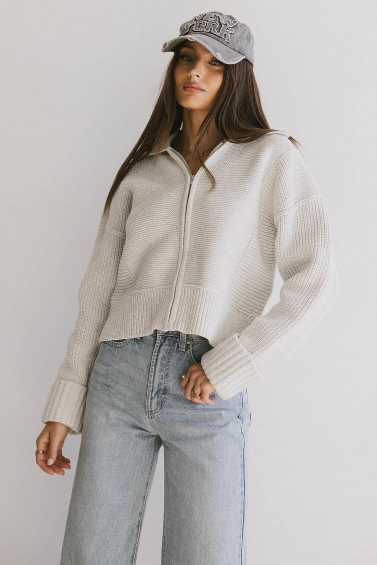 Hallie Zip Up Cardigan in Grey