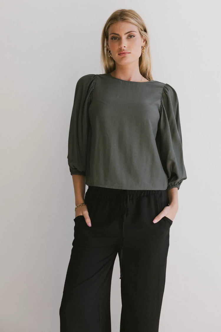 Plain color top in olive 