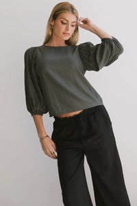 Round neck olive top 