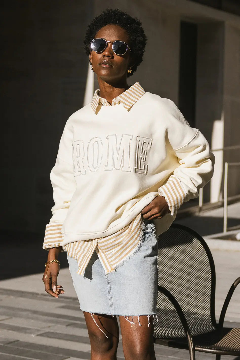 Rome printed letter sweatshirt in cream 
