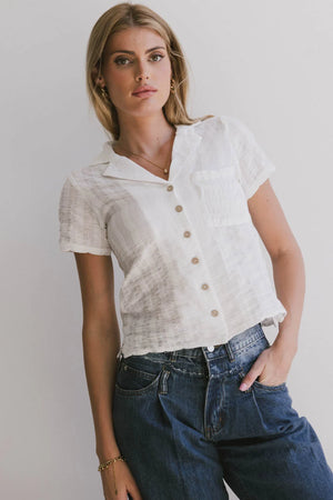 Berenice Textured Button Up in White - FINAL SALE