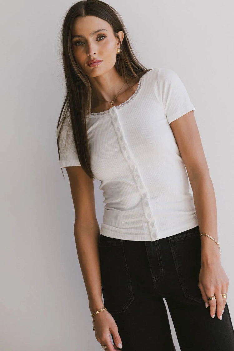 Button up basic top in white 