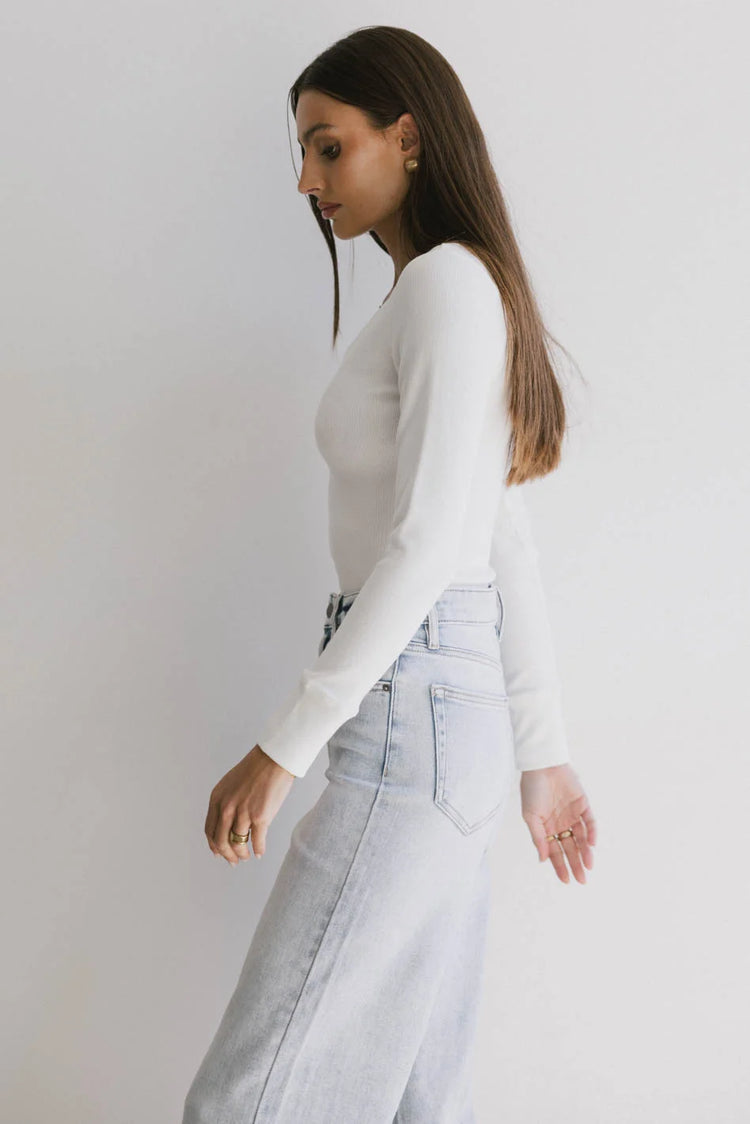 Long sleeves ribbed top in white 