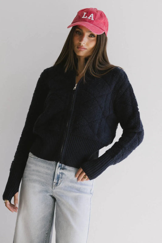 Zip up sweater in navy 