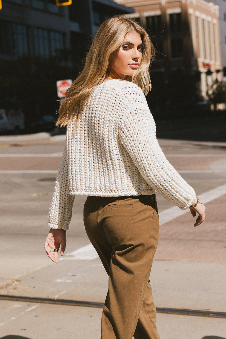 cream chunky knit long sleeve sweater